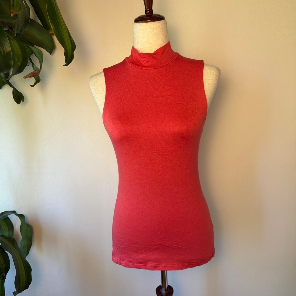 Express Coral Sleeveless Mock Neck Blouse Top Small Y2K Minimalist Boho